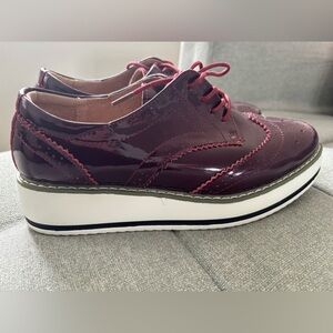 Women's Burgundy Patent Leather Platform Oxfords
